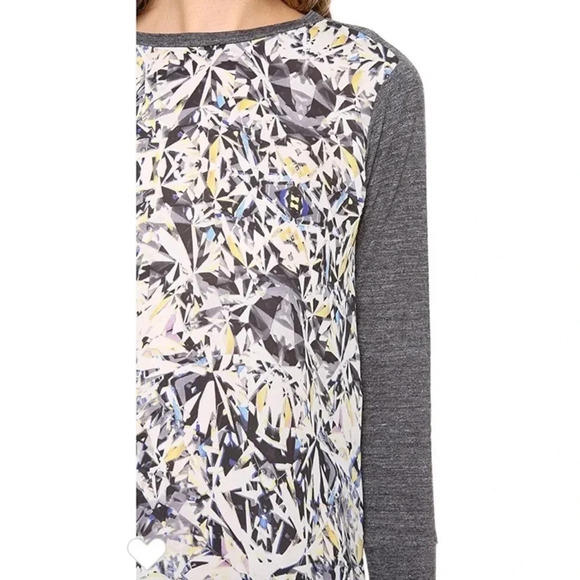 Rebecca Taylor Silk Diamond Print Baseball Tee 3/4 Sleeve Size 8 Crewneck Relax - Picture 3 of 10